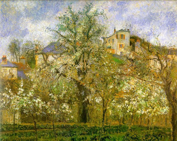 Camille Pissaro Kitchen Garden with Trees in Flower, Pontoise Norge oil painting art